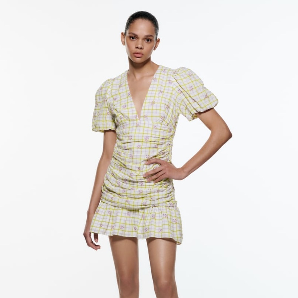 Checkered Draped Dress - Zara - size M